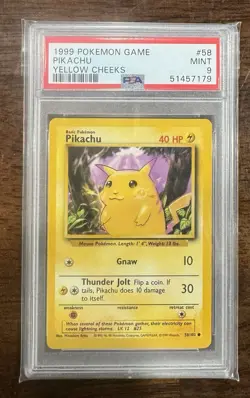 1999 Pokemon Base Set YELLOW CHEEKS Pikachu #58 PSA 9 Mint - Image 1