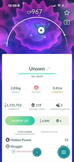Pokemon Go Shiny Unown W - Image 1