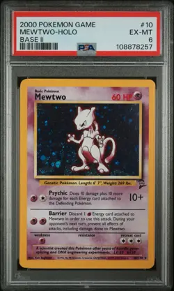2000 POKEMON BASE SET 2 #10 MEWTWO-HOLO PSA 6 - Image 1