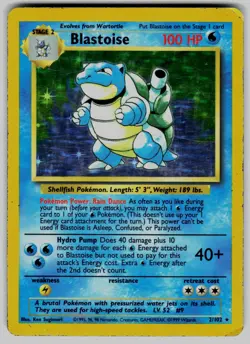Blastoise 2/102 Holo Holo Rare Base Set Unlimited Pokemon Holo Heavily Played - Image 1