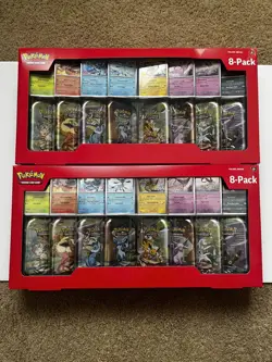 Pokemon Prismatic Evolutions 8 Mini-Tins with Promo Cards Costco 2-Pack IN HAND - Image 1