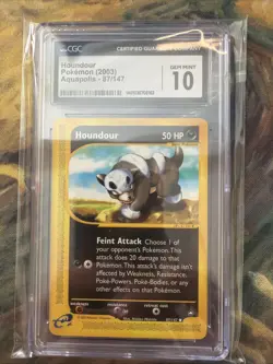 Pokemon Card Houndour CGC 10 Gem Mint, e-Reader Aquapolis 87/147, WOTC 2003 - Image 1