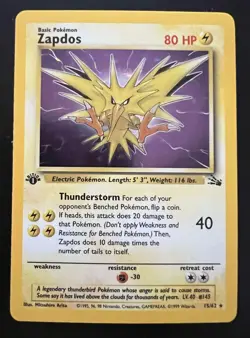 POKEMON FOSSIL 1ST EDITION ZAPDOS HOLO 15/62 CARD - Image 1
