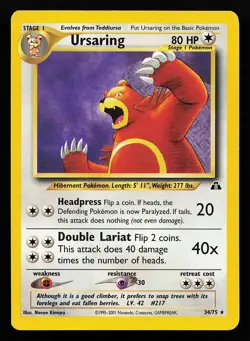Ursaring 34/75 Non-Holo Rare Neo Discovery Pokemon Card - Image 1