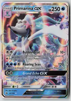 Primarina GX 42/149 Holo Ultra Rare SM Base Set Pokemon NM - Image 1