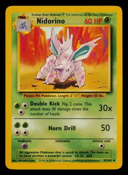 Nidorino 37/102 Uncommon Base Set Unlimited Pokemon Near Mint - Image 1