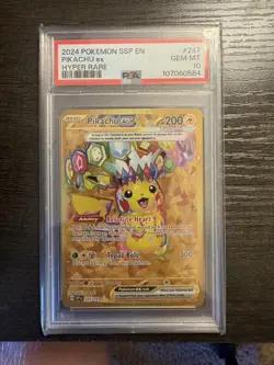 Pokemon Pikachu EX Holo Hyper Rare Card 247/191 SV08 Surging Sparks 2024, PSA 10 - Image 1
