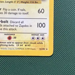 Zapdos 16/102 Base Set Holo | Vintage WOTC Pokemon Card | Binder Copy - Image 5