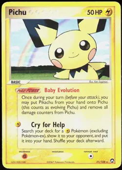 Pichu 21/108 Rare Power Keepers Pokemon Moderately Played - Image 1