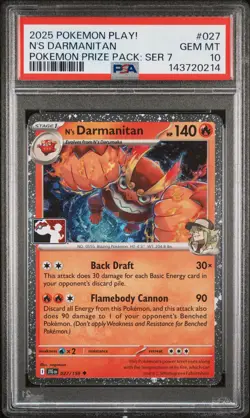2025 POKEMON PLAY! POKEMON PRIZE PACK: SERIES 7 #027 N'S DARMANITAN PSA 10 - Image 1