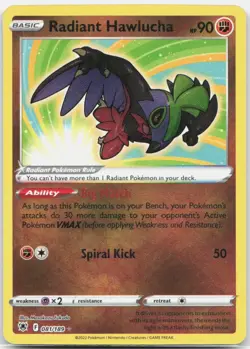 Radiant Hawlucha 081/189 Radiant Rare Astral Radiance Pokemon Near Mint - Image 1
