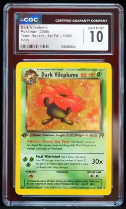 2000 Dark Vileplume Holo #13/82 1st Ed. Rocket CGC 10 Great Swirl Pokemon Card - Image 1
