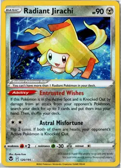 Pokemon Card - Radiant Jirachi Silver Tempest 120/195 2022 Radiant Rare NM - Image 1