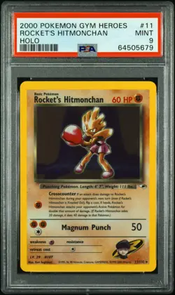 2000 POKEMON GYM HEROES 11 ROCKET'S HITMONCHAN HOLO PSA 9 - Image 1