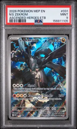 Pokemon N's Zekrom 031 Mega Evolution Black Star Promo PSA 9 Full Art ETB - Image 1