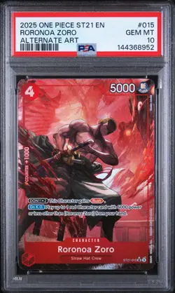 2025 ONE PIECE STARTER DECK ST21-EX GEAR 5 ALTERNATE ART RORONOA ZORO PSA 10 - Image 1