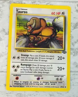 Tauros 47/64 Uncommon Unlimited Jungle Pokemon Card 1999 WOTC - LP - Image 1