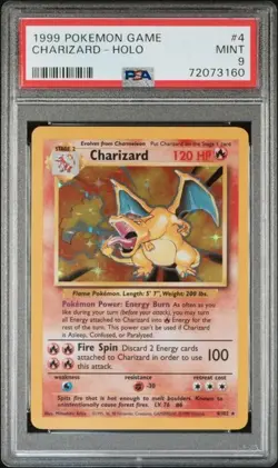 Pokemon Charizard Base Set Holo #4 PSA 9 Mint - Image 1