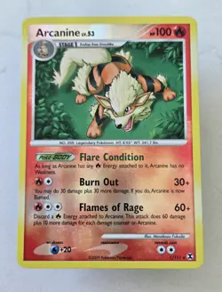 Pokemon TCG Arcanine LV. 53 Rare Reverse Holo Card 1/111 Rising Rivals Tcg Clean - Image 1
