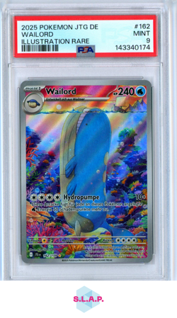 WAILORD POKEMON JOURNEY TOGETHER ILLUSTRATION RARE DE 2025 162 PSA 9 - Image 1