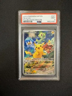Pokemon TCG Scarlet & Violet Paldea Evolved Pikachu Black Star Promo #27 PSA 9 - Image 1