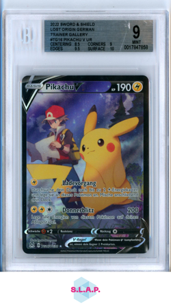 PIKACHU V POKEMON TG16 2022 LOST ORIGINS FOIL GERMAN BGS 9 - Image 1