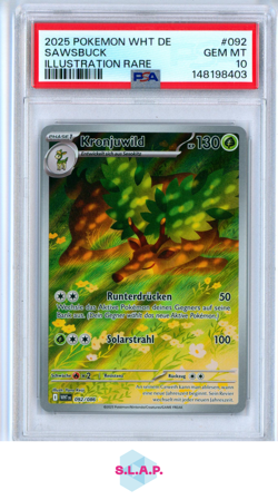 SAWSBUCK ILLUSTRATION RARE POKEMON GERMAN WHT DE-WHITE FLARE 2025 092 PSA 10 - Image 1