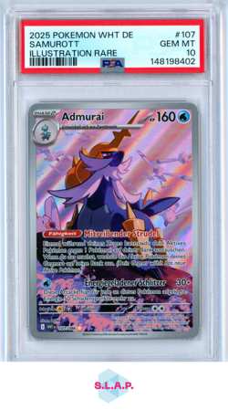 SAMUROTT ILLUSTRATION RARE POKEMON GERMAN WHT DE-WHITE FLARE 2025 107 PSA 10 - Image 1