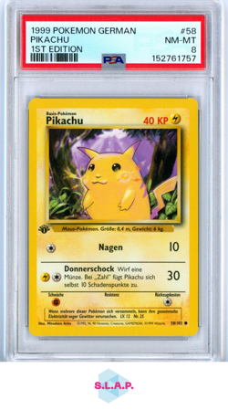 PIKACHU 1ST EDITION POKEMON GERMAN 1999 58 PSA 8 - Image 1