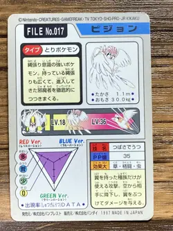 Pokemon Carddass Card Pidgeotto File No.17 Bandai Pocket Monsters 1997 Japan - Image 2