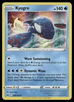 Kyogre 036/159 Holo Rare Crown Zenith Pokemon Holo Near Mint - Image 1