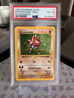 1999 POKEMON BASE SET SHADOWLESS HITMONCHAN HOLO PSA 4 - Image 1