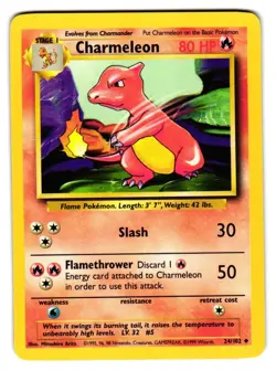 Charmeleon 24/102 Uncommon Base Set Unlimited Pokemon Lightly Played - Image 1