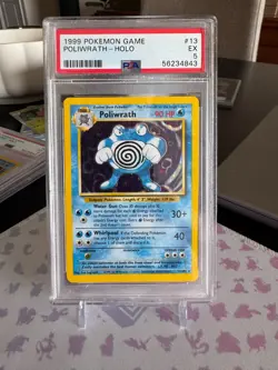 1999 POKEMON BASE SET UNLIMITED POLIWRATH HOLO PSA 5 - Image 1