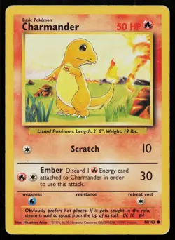 CHARMANDER 46/102 COMMON BASE SET UNLIMITED POKEMON HP - Image 1