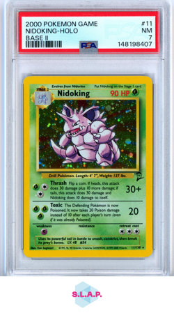 NIDOKING POKEMON 11/130 2000 BASE 2 HOLO ENGLISH PSA 7 - Image 1