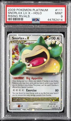 2009 POKEMON PLATINUM RISING RIVALS #111 SNORLAX LV.X-HOLO PSA 9 - Image 1