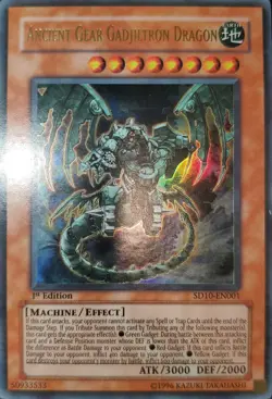 Yugioh 2007 Ancient Gear Gadjiltron Dragon Ultra R 1st Ed. SD10-EN001 Near Mint - Image 1