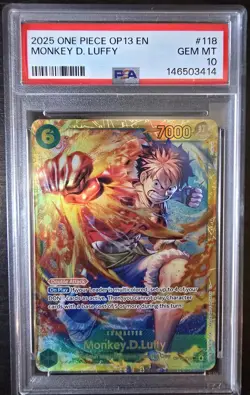 One Piece 2025 Monkey D Luffy OP13 118 SEC Foil PSA 10 English - Image 1