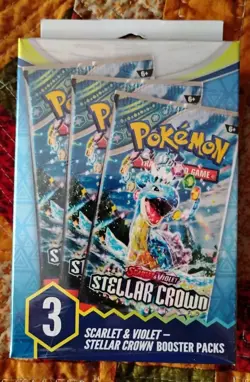 Pokemon Factory Sealed Scarlet & Violet Stellar Crown 3 Booster Packs Box - Image 1