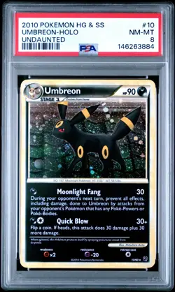 2010 POKEMON HEARTGOLD & SOULSILVER UNDAUNTED 10 UMBREON-HOLO PSA 8 - Image 1