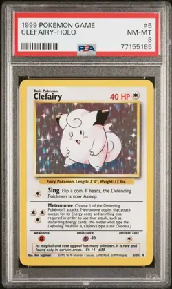 Pokemon TCG Clefairy Holo Card 5/102 Base Set, PSA 8 NM - Image 1
