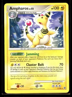 2007 DP Secret Wonders Deck Exclusives Ampharos #1 Non Holo Rare Pokemon Card - Image 1
