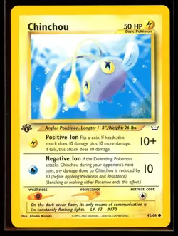 2001 Neo - Revelation Chinchou #42 1st Edition Non Holo Pokemon Card - Image 1
