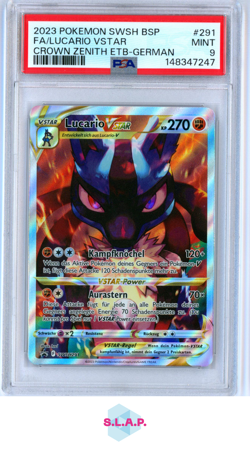 FA/LUCARIO VSTR CROWN ZENITH ETB-GER POKEMON SWSH BLACK STR PRM 2023 291 PSA 9 - Image 1