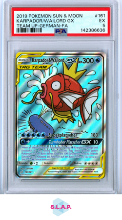 MAGIKARP & WAILORD GX TAG TEAM POKEMON 161 2019 TEAM UP FULL ART GERMAN PSA 5 - Image 1
