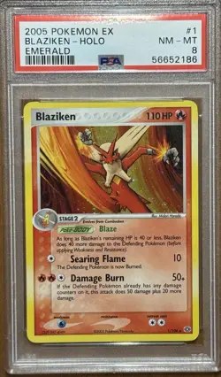 Pokemon TCG 2005 Blaziken HOLO Emerald EX 1/106 Rare PSA 8 NM - Image 1