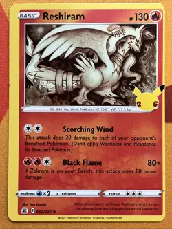 [Miscut Error] Pokemon Card - Reshiram - Holo Rare (002/025) Celebrations *LP* - Image 1