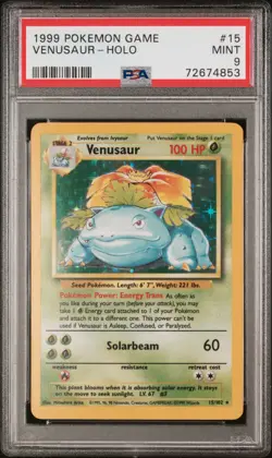1999 POKEMON BASE SET UNLIMITED #15 VENUSAUR-HOLO PSA 9 - Image 1