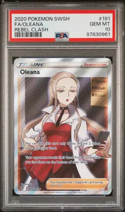 2020 POKEMON SWORD & SHIELD REBEL CLASH #191 FULL ART/OLEANA PSA 10 - Image 1